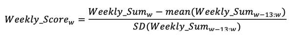 3)	Rolling Weekly Score Standardized over previous Quarter equation