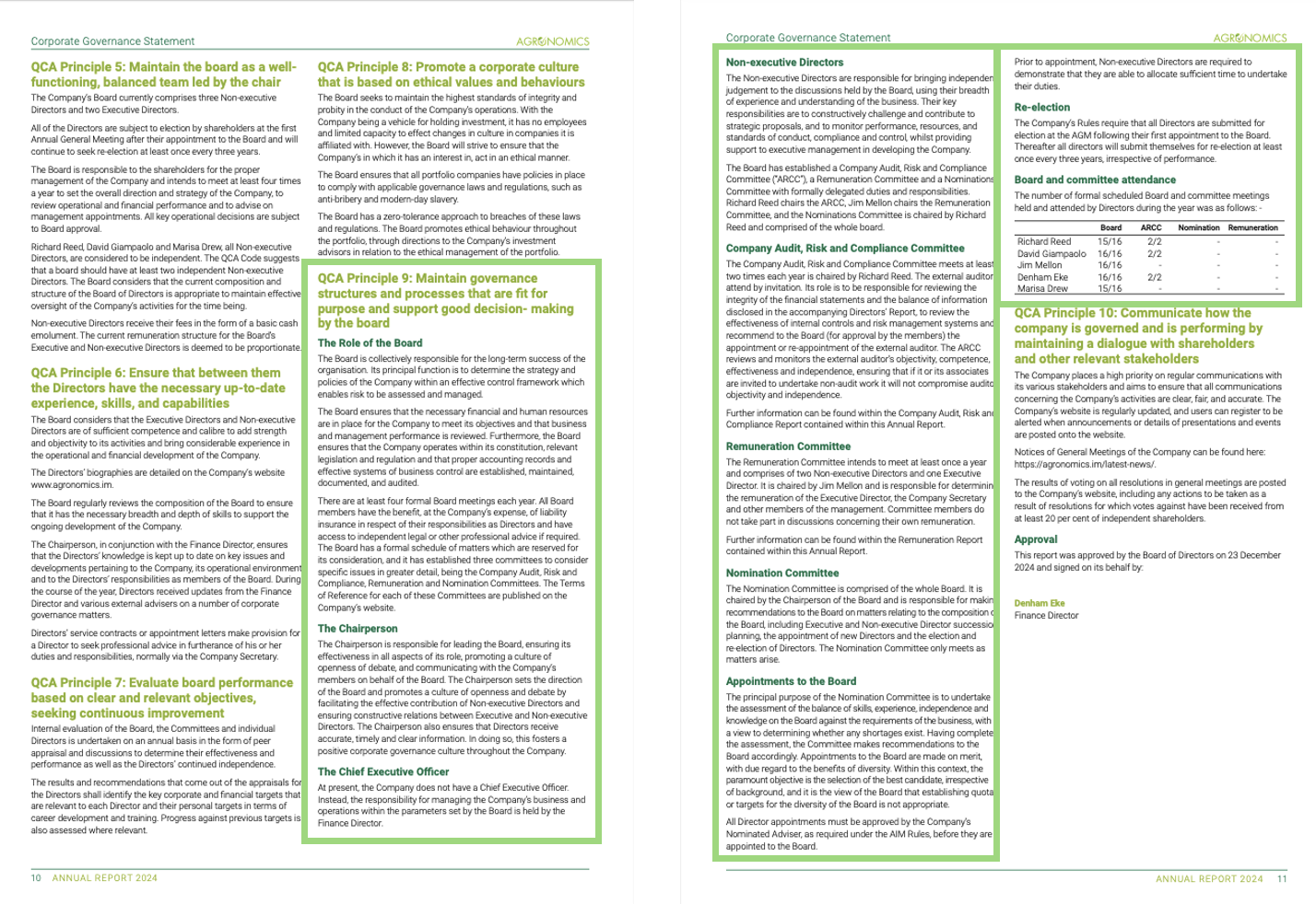 Agronomics company principles that span multiple pages ex: QCA Principle 9